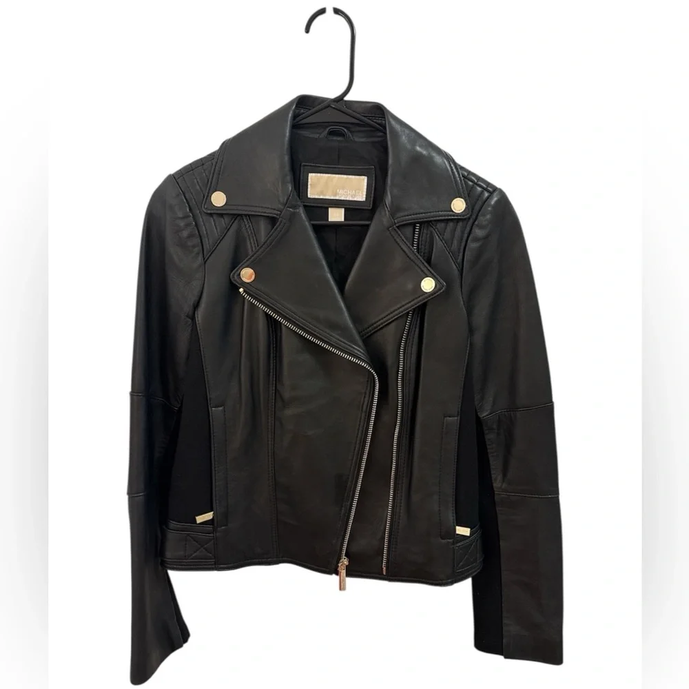 Michael Michael Kors Black Leather Moto Jacket - Picture 3 of 4